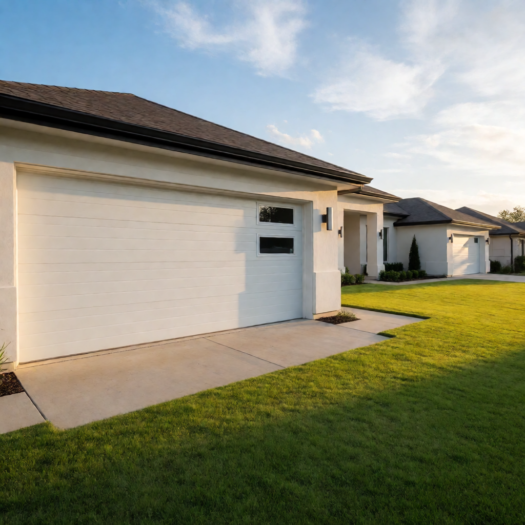 Modern residential garage door installed on a Texas home